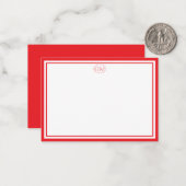 Elegant Minimalist Monogram RED Border Note Cards Notitiekaartje (Voorkant / Achterkant in situ)