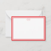 Elegant Minimalist Monogram RED Border Note Cards Notitiekaartje (Voorkant)