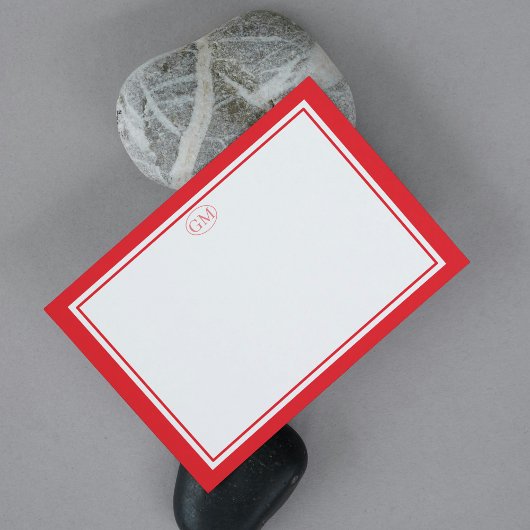 Elegant Minimalist Monogram RED Border Note Cards Notitiekaartje