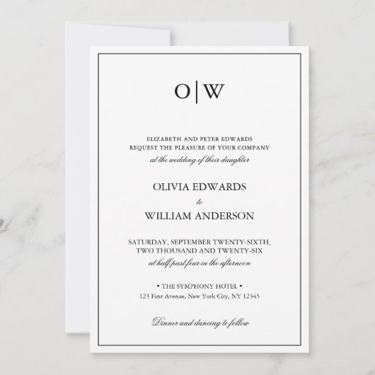 Elegant Minimalist Monogram Wedding Kaart (Voorkant)