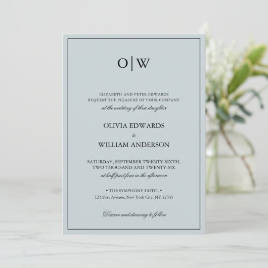 Elegant Minimalist Monogram Wedding Kaart (Staand voorkant)