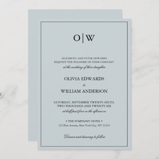 Elegant Minimalist Monogram Wedding Kaart (Voorkant / Achterkant)