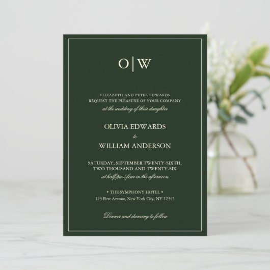 Elegant Minimalist Monogram Wedding Kaart (Staand voorkant)