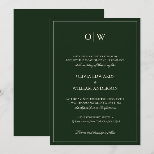 Elegant Minimalist Monogram Wedding Kaart (Voorkant / Achterkant)