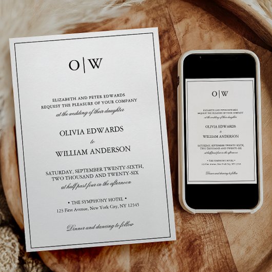 Elegant Minimalist Monogram Wedding Kaart