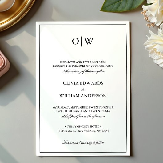 Elegant Minimalist Monogram Wedding Kaart