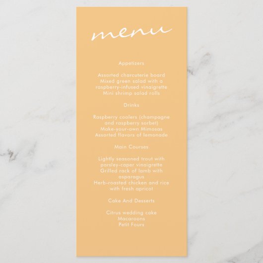 Elegant minimalist Mustard Yellow Wedding Menu (Voorkant)
