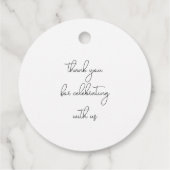 Elegant Minimalist Names Datum Black Script Weduwe Bedankjes Labels (Achterkant)