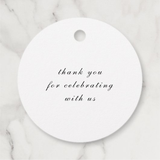 Elegant Minimalist Names Datum Black Script Weduwe Bedankjes Labels (Achterkant)