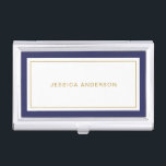 Elegant minimalist Navy Blue and Gold Name Visitekaarthouder<br><div class="desc">Dit visitekaartje hoesje is voorzien van een minimalistisch en elegant ontwerp met dikke marineblauw en dunne goudgrenzen. Pas het met jouw naam of bedrijfsnaam aan.</div>