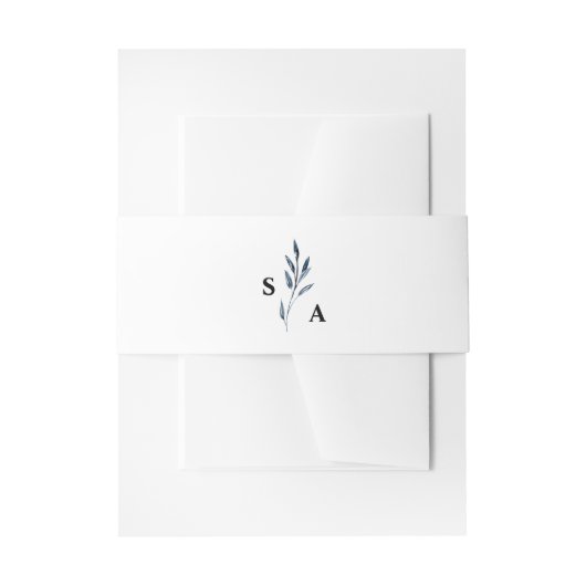 Elegant Minimalist Navy Blue Botanical Monogram Uitnodigingen Wikkel (Voorkant Voorbeeld)