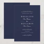 Elegant minimalist Navy Blue Typography Wedding Kaart (Voorkant / Achterkant)
