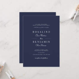Elegant minimalist Navy Blue Typography Wedding Kaart