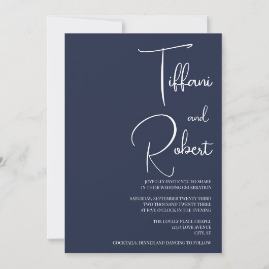 Elegant Minimalist Navy Blue Wedding Kaart (Voorkant)