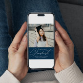 Elegant Minimalist Navy Photo Afstuderen Aankondiging