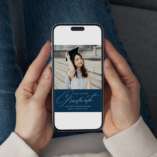 Elegant Minimalist Navy Photo Afstuderen Aankondiging