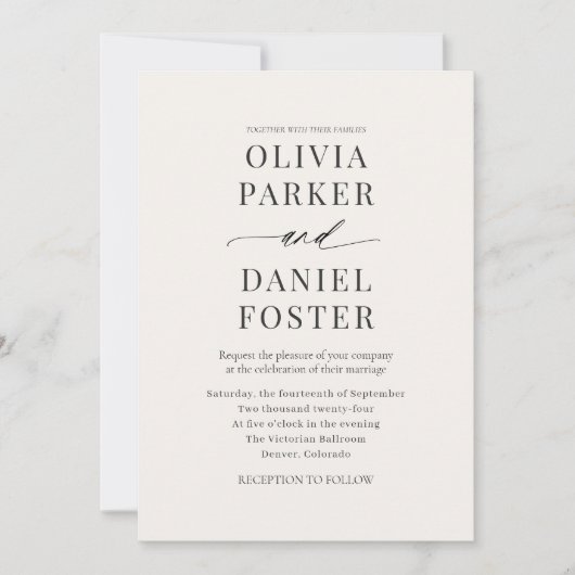 Elegant Minimalist Neutral Beige Wedding Kaart (Voorkant)