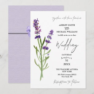 Elegant minimalist nieuwe Mode lavender Wedding Kaart