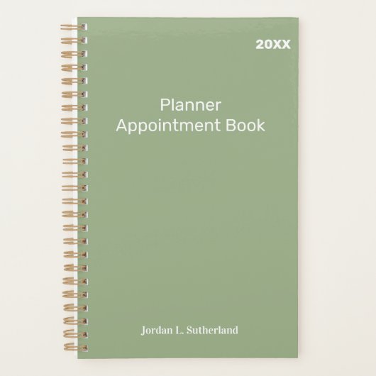 Elegant Minimalist Personalized Logo Sage Green Planner (Voorkant)