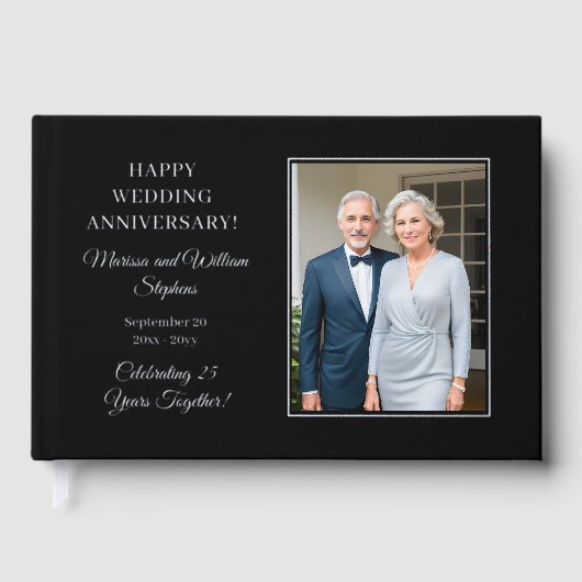 Elegant Minimalist Photo 25th Wedding Jubileum Gastenboek (Voorkant)