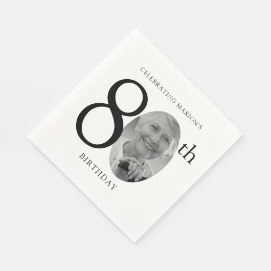 Elegant Minimalist Photo 80th Birthday Servet (Hoek)