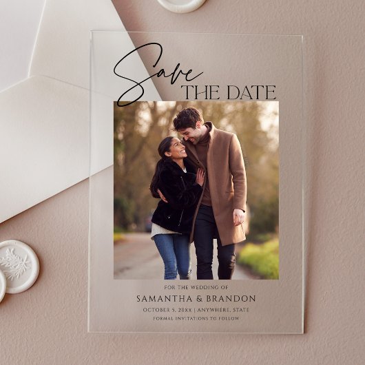 Elegant Minimalist Photo Save the Date Acryl Uitnodigingen