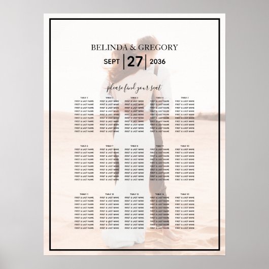 Elegant Minimalist Photo Wedding Seding Chart Poster (Voorkant)
