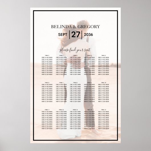 Elegant Minimalist Photo Wedding Seding Chart Poster (Voorkant)