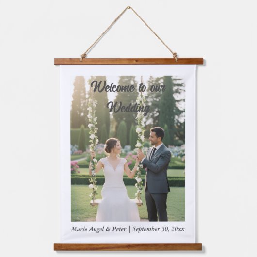 Elegant Minimalist Photo Wedding Welcome  Hangend Wandkleed (Voorkant)