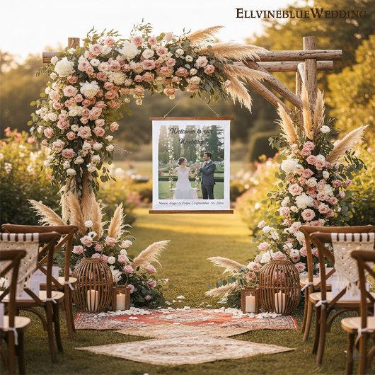 Elegant Minimalist Photo Wedding Welcome  Hangend Wandkleed