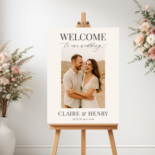 Elegant Minimalist Photo Wedding Welcome  Poster