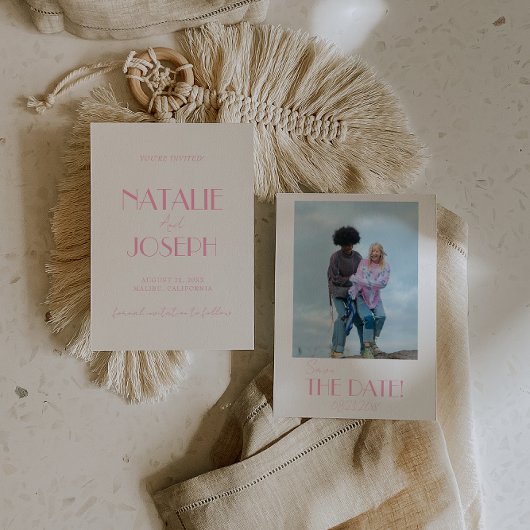 Elegant Minimalist Pink Whimsical Photo Wedding Save The Date