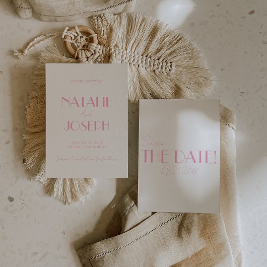 Elegant Minimalist Pink Whimsical Retro Wedding Save The Date
