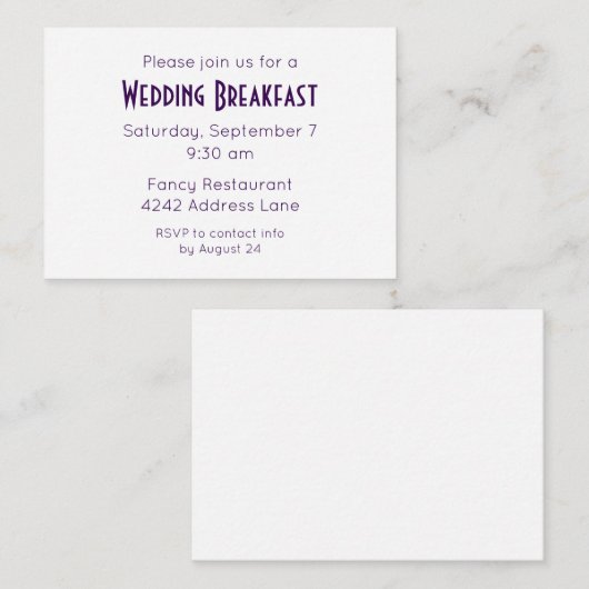 Elegant Minimalist Purple Wedding Event Invitation Informatiekaartje (Voorkant / Achterkant)