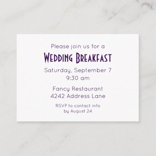 Elegant Minimalist Purple Wedding Event Invitation Informatiekaartje (Voorkant)