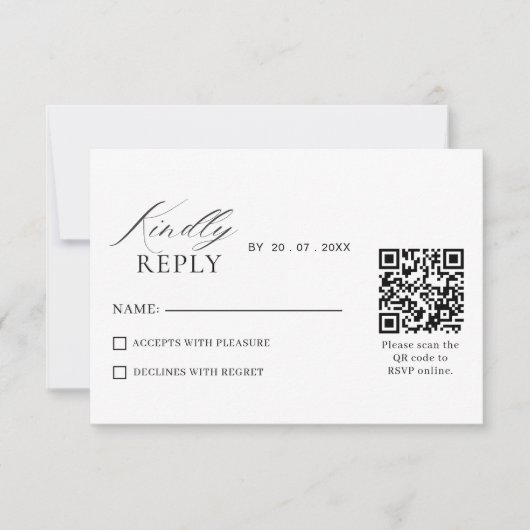 Elegant Minimalist QR Code RSVP Wedding Card (Voorkant)
