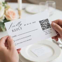 Elegant Minimalist QR Code RSVP Wedding Card Kaartje