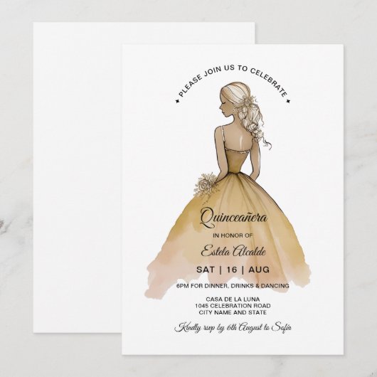 Elegant minimalist Quinceañera Kaart (Voorkant / Achterkant)