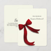 Elegant Minimalist Red Bow Bridesmaid Proposal Kaart (Voorkant / Achterkant)
