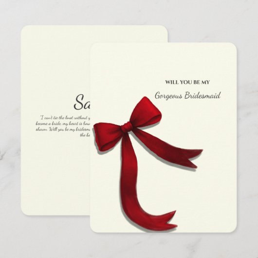 Elegant Minimalist Red Bow Bridesmaid Proposal Kaart (Voorkant / Achterkant)