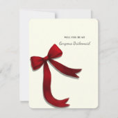 Elegant Minimalist Red Bow Bridesmaid Proposal Kaart (Voorkant)