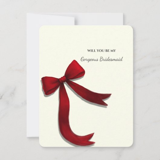 Elegant Minimalist Red Bow Bridesmaid Proposal Kaart (Voorkant)