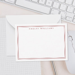 Elegant Minimalist Red Two Border Notitiekaartje