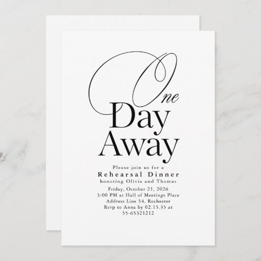 Elegant Minimalist Rehearsal Dinner One Day Away Kaart (Voorkant / Achterkant)