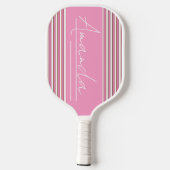 Elegant Minimalist Roze White Stripes Script Name Pickleball Paddle (Achterkant)
