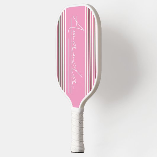 Elegant Minimalist Roze White Stripes Script Name Pickleball Paddle (Links)