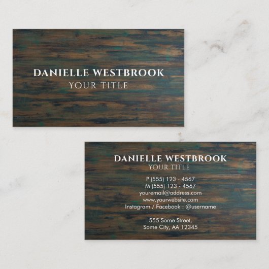 Elegant minimalist Rustic Dark Wood Visitekaartje (Voorkant / Achterkant)