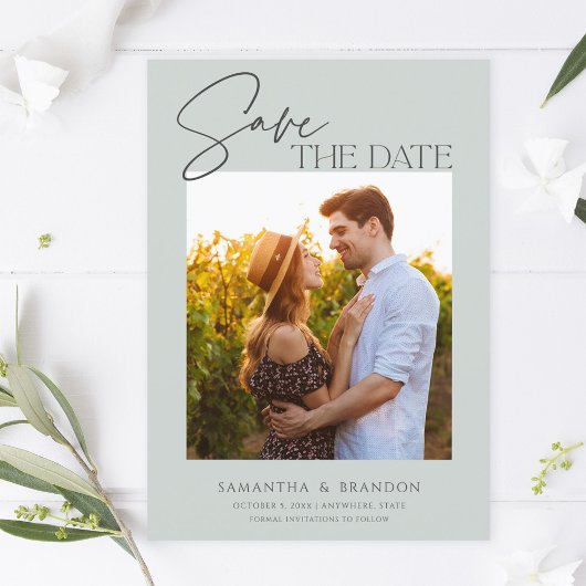 Elegant minimalist Sage Green Foto Save The Date
