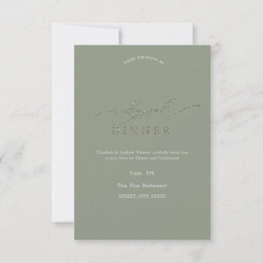 Elegant Minimalist Sage Green Rehearsal Dinner   Kaart (Voorkant)