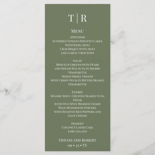 Elegant minimalist Sage Green Wedding Menu (Voorkant)